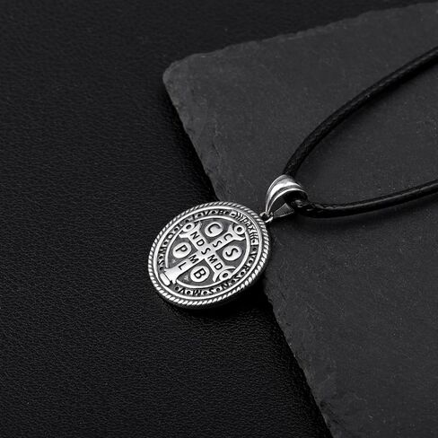 St. Benedict Necklace for Women Men: 925 Sterling Silver Exorcism Saint Benedict Necklace Pendant Medal De San Benito Anillo Catholic Christian Cross Protection Jewelry Gifts in Kuwait