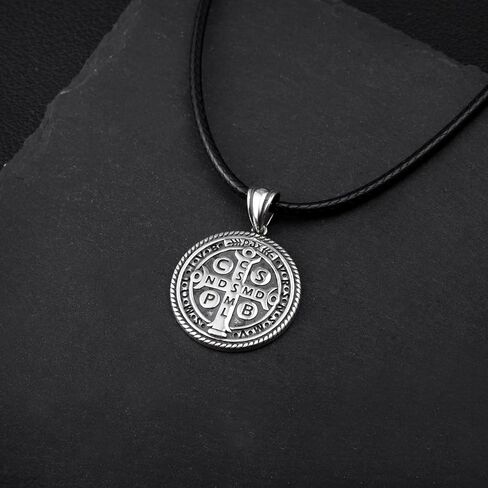 St. Benedict Necklace for Women Men: 925 Sterling Silver Exorcism Saint Benedict Necklace Pendant Medal De San Benito Anillo Catholic Christian Cross Protection Jewelry Gifts in Kuwait