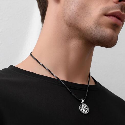St. Benedict Necklace for Women Men: 925 Sterling Silver Exorcism Saint Benedict Necklace Pendant Medal De San Benito Anillo Catholic Christian Cross Protection Jewelry Gifts in Kuwait