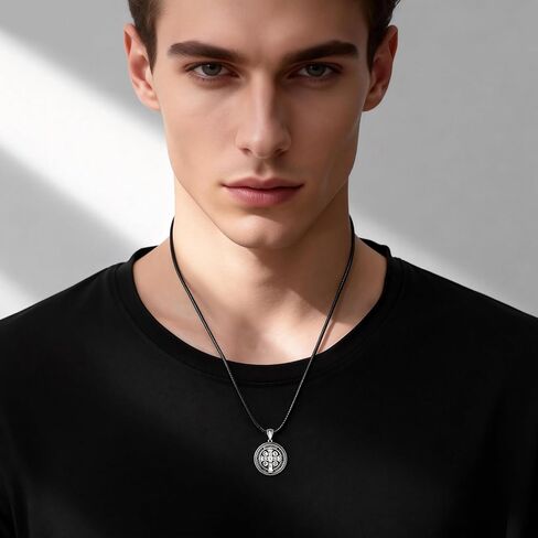 St. Benedict Necklace for Women Men: 925 Sterling Silver Exorcism Saint Benedict Necklace Pendant Medal De San Benito Anillo Catholic Christian Cross Protection Jewelry Gifts in Kuwait