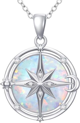 Opal/Turquoise Compass Pendant Necklace for Women 925 Sterling Silver Diamond Compass Necklace with Sun Moon Star for Her in Saudi Arabia