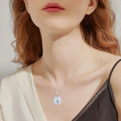 Opal/Turquoise Compass Pendant Necklace for Women 925 Sterling Silver Diamond Compass Necklace with Sun Moon Star for Her in Saudi Arabia