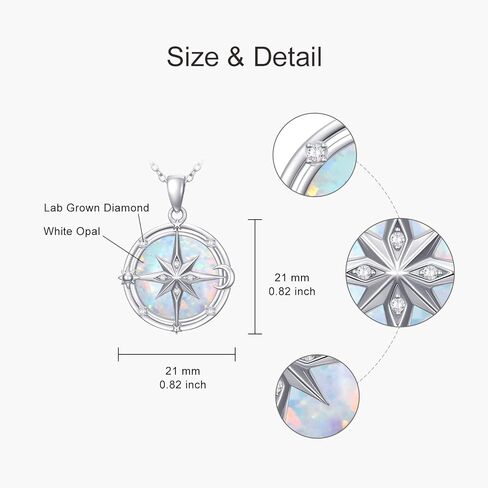 Opal/Turquoise Compass Pendant Necklace for Women 925 Sterling Silver Diamond Compass Necklace with Sun Moon Star for Her in Saudi Arabia