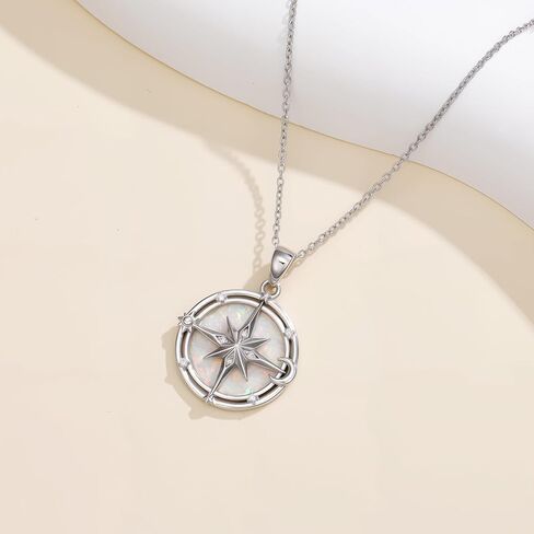 Opal/Turquoise Compass Pendant Necklace for Women 925 Sterling Silver Diamond Compass Necklace with Sun Moon Star for Her in Saudi Arabia