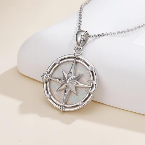 Opal/Turquoise Compass Pendant Necklace for Women 925 Sterling Silver Diamond Compass Necklace with Sun Moon Star for Her in Saudi Arabia