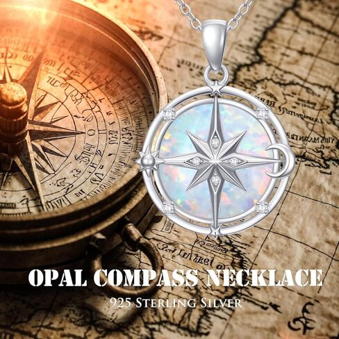 Opal/Turquoise Compass Pendant Necklace for Women 925 Sterling Silver Diamond Compass Necklace with Sun Moon Star for Her in Saudi Arabia