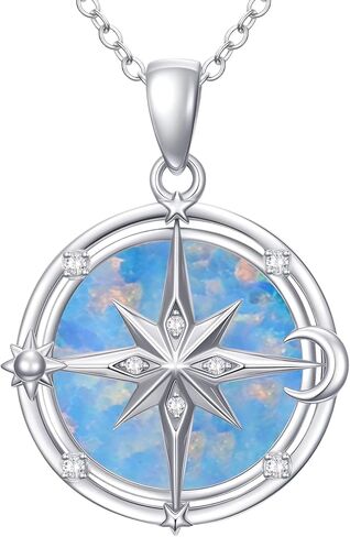 Opal/Turquoise Compass Pendant Necklace for Women 925 Sterling Silver Diamond Compass Necklace with Sun Moon Star for Her in Saudi Arabia
