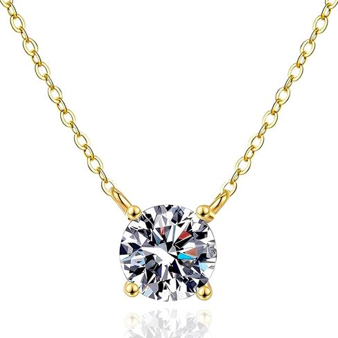 1ct Moissanite Pendant Necklace for Women, Round Cut D Color VVS1, 925 Sterling Silver 18K Gold Plated, Gift Box, Adjustable 16–18 in Kuwait