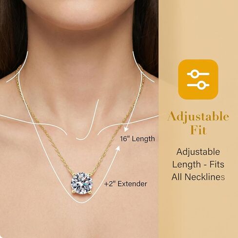 1ct Moissanite Pendant Necklace for Women, Round Cut D Color VVS1, 925 Sterling Silver 18K Gold Plated, Gift Box, Adjustable 16–18 in Kuwait