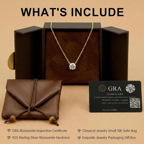 1ct Moissanite Pendant Necklace for Women, Round Cut D Color VVS1, 925 Sterling Silver 18K Gold Plated, Gift Box, Adjustable 16–18 in Kuwait