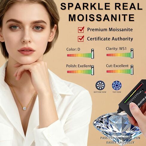 1ct Moissanite Pendant Necklace for Women, Round Cut D Color VVS1, 925 Sterling Silver 18K Gold Plated, Gift Box, Adjustable 16–18 in Kuwait