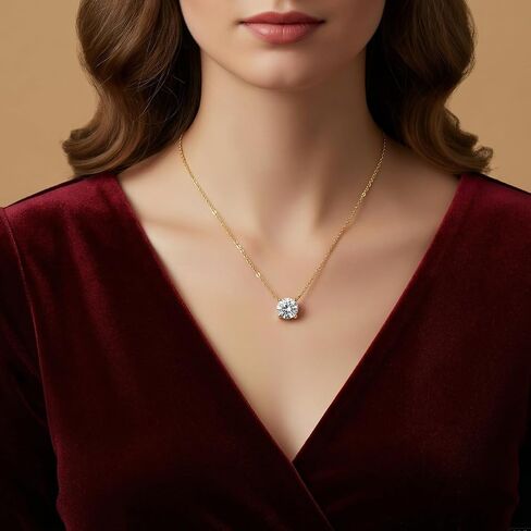1ct Moissanite Pendant Necklace for Women, Round Cut D Color VVS1, 925 Sterling Silver 18K Gold Plated, Gift Box, Adjustable 16–18 in Kuwait