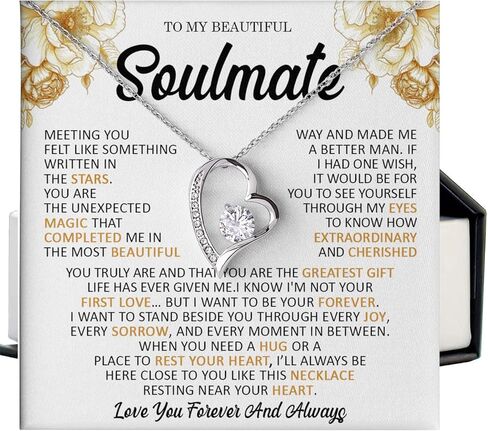 قلادة To My Soulmate للنساء، هدية رومانسية لصديقتك أو زوجتك، مجوهرات ذات مغزى لعيد الميلاد والذكرى السنوية من الزوج أو الصديق، قلادة على شكل قلب مع بطاقة رسالة in Kuwait