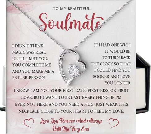 To My Beautiful Soulmate Necklace For Women, Romantic Gift For Girlfriend Or Wife, Meaningful Birthday & Anniversary Jewelry From Husband Or Boyfriend, Heart Pendant With Message Card in Kuwait