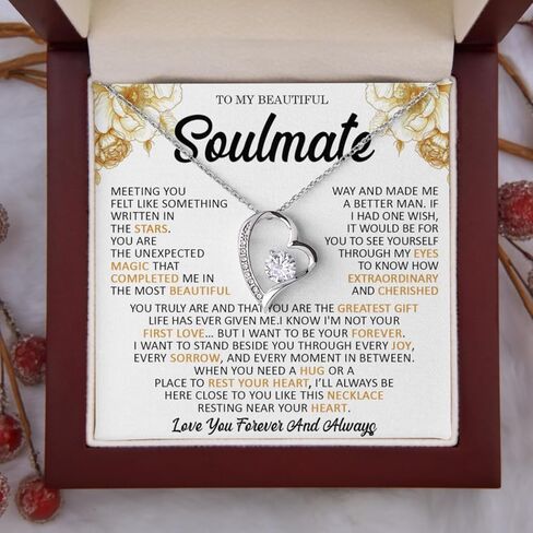 قلادة To My Soulmate للنساء، هدية رومانسية لصديقتك أو زوجتك، مجوهرات ذات مغزى لعيد الميلاد والذكرى السنوية من الزوج أو الصديق، قلادة على شكل قلب مع بطاقة رسالة in Kuwait