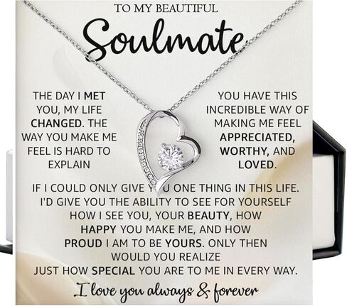قلادة To My Soulmate للنساء، هدية رومانسية لصديقتك أو زوجتك، مجوهرات ذات مغزى لعيد الميلاد والذكرى السنوية من الزوج أو الصديق، قلادة على شكل قلب مع بطاقة رسالة in Kuwait