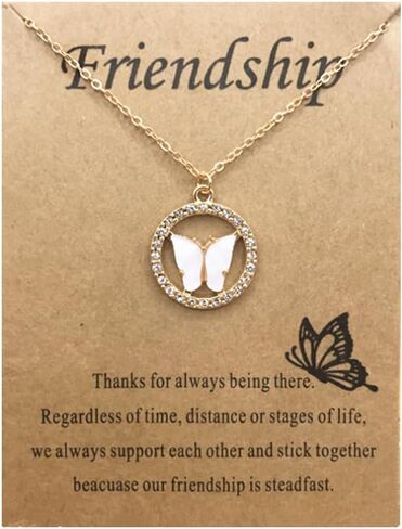 Butterfly Necklace Bohemian Retro Chain Friendship Necklace for Women Good Luck Pendant Chain Necklace with Message Card Gift Card in Kuwait