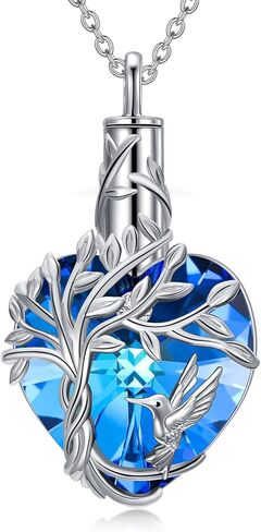TOUPOP Heart Tree of Life Urn Necklace for Ashes 925 Sterling Silver Heart Crystal Cremation Jewelry Memorial Christmas Gifts for Women Mom Wife in Saudi Arabia
