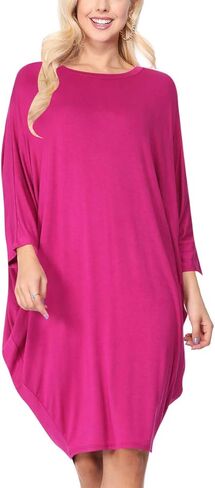 FashionStream Women's Plus Size Round Neck Draped Side 3/4 Dolman Sleeves Dress in Kuwait