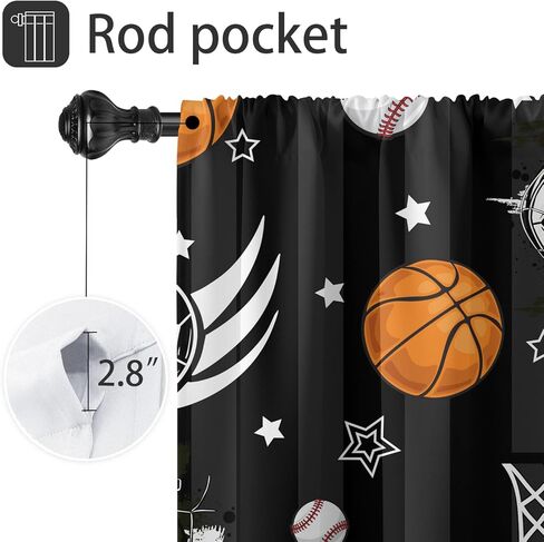 Coxila Kids Boys Window Curtains for Bedroom 42 x 63 Inch Rod Pocket Sports Football Basketball Baseball Soccer Cartoon Ball Black Gamer Home Teen Living Room Treatment Set of 2 Curtain Panels Drapes in Kuwait