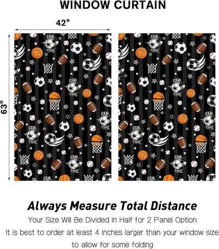 Coxila Kids Boys Window Curtains for Bedroom 42 x 63 Inch Rod Pocket Sports Football Basketball Baseball Soccer Cartoon Ball Black Gamer Home Teen Living Room Treatment Set of 2 Curtain Panels Drapes in Kuwait
