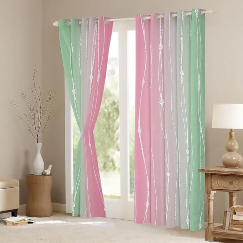ستائر Erosebridal Sage باللونين الأخضر والوردي للفتيات والنساء ستائر وستائر جمالية مجردة، ستائر تعتيم بخط منقط ومموج، معالجات نافذة متدرجة أومبير 42 بوصة عرض × 84 بوصة طول in Saudi Arabia