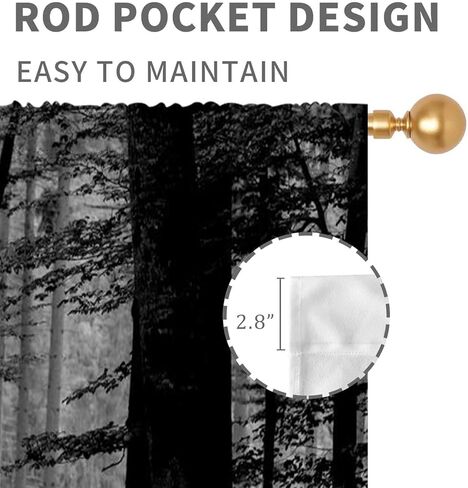 Forest Curtains, Gothic Natural Scenery Fantasy Dark Black Misty Foggy Mysterious Forest Woodland Tree Art Printed Window Drapery Treatments for Bedroom Living Room Home Halloween Decor,42"x45" Inch in Kuwait