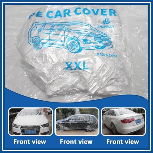 4 عبوات من أغطية السيارات الشفافة للاستعمال مرة واحدة، أغطية حماية بلاستيكية متوسطة الحجم للمركبات مع شريط مطاطي، مناسبة عالميًا لتخزين غبار المطر في الأماكن المغلقة والخارجية in Kuwait