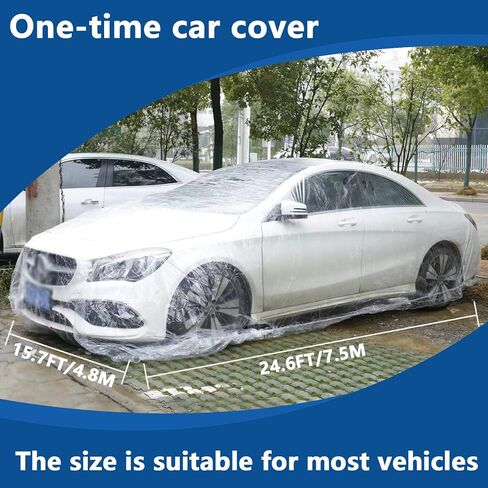 4 عبوات من أغطية السيارات الشفافة للاستعمال مرة واحدة، أغطية حماية بلاستيكية متوسطة الحجم للمركبات مع شريط مطاطي، مناسبة عالميًا لتخزين غبار المطر في الأماكن المغلقة والخارجية in Kuwait