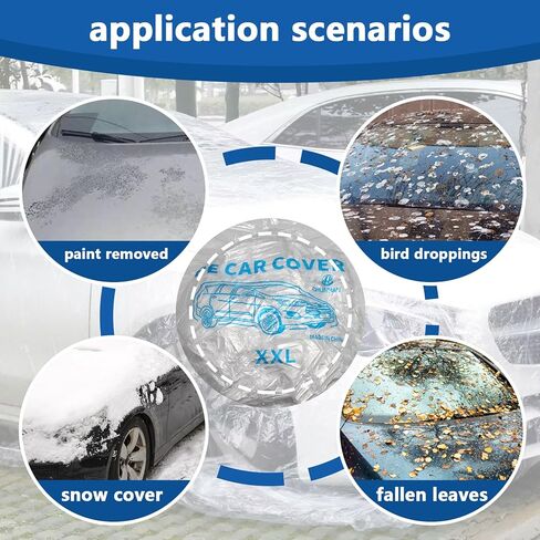 4 عبوات من أغطية السيارات الشفافة للاستعمال مرة واحدة، أغطية حماية بلاستيكية متوسطة الحجم للمركبات مع شريط مطاطي، مناسبة عالميًا لتخزين غبار المطر في الأماكن المغلقة والخارجية in Kuwait