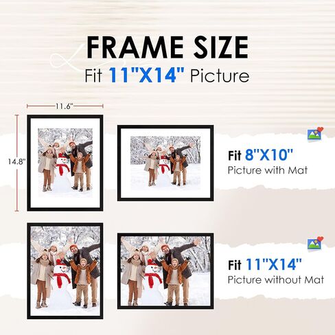 FIXSMITH 11x14 Picture Frame 1 Pack, Photo Frame with HD Plexiglass, Display Pictures 8x10 with Mat or 11x14 Without Mat, Black Picture Frames Collage Wall Decor, Gallary Wall Frame in Kuwait