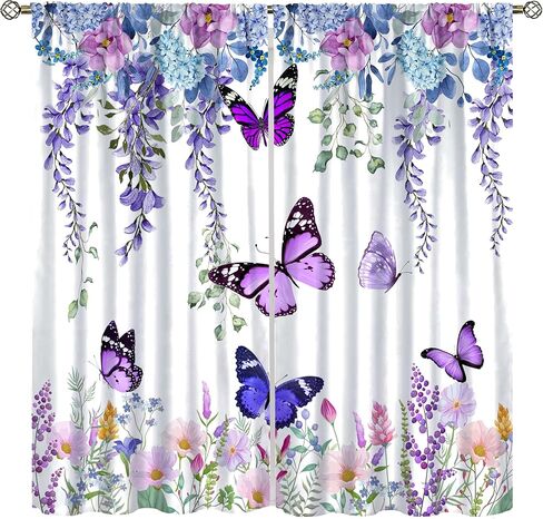 ستارة تعتيم على شكل فراشة، ستائر معالجة للنافذة باللون الأرجواني الزهري باللون الأرجواني الربيعي لغرفة المعيشة والمطبخ والمقهى وغرفة النوم وغرفة الطعام وستائر المكتب، مقاس 42 × 45 بوصة in Kuwait