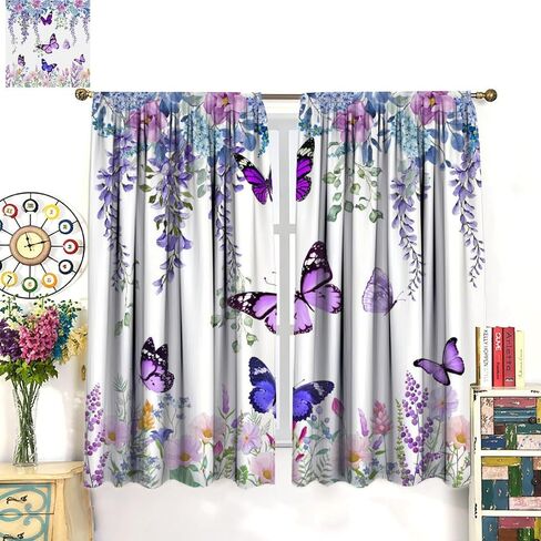 ستارة تعتيم على شكل فراشة، ستائر معالجة للنافذة باللون الأرجواني الزهري باللون الأرجواني الربيعي لغرفة المعيشة والمطبخ والمقهى وغرفة النوم وغرفة الطعام وستائر المكتب، مقاس 42 × 45 بوصة in Kuwait