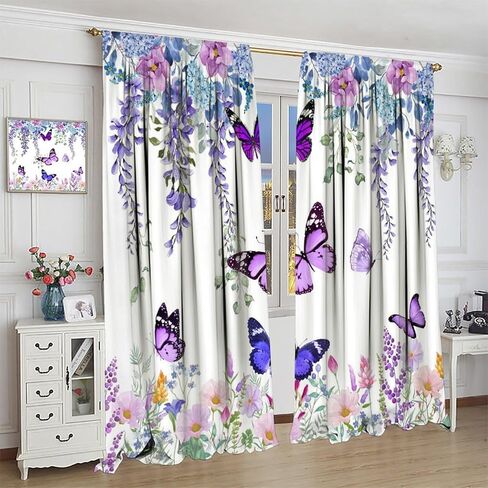 ستارة تعتيم على شكل فراشة، ستائر معالجة للنافذة باللون الأرجواني الزهري باللون الأرجواني الربيعي لغرفة المعيشة والمطبخ والمقهى وغرفة النوم وغرفة الطعام وستائر المكتب، مقاس 42 × 45 بوصة in Kuwait