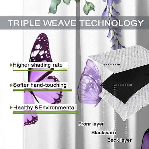 ستارة تعتيم على شكل فراشة، ستائر معالجة للنافذة باللون الأرجواني الزهري باللون الأرجواني الربيعي لغرفة المعيشة والمطبخ والمقهى وغرفة النوم وغرفة الطعام وستائر المكتب، مقاس 42 × 45 بوصة in Kuwait