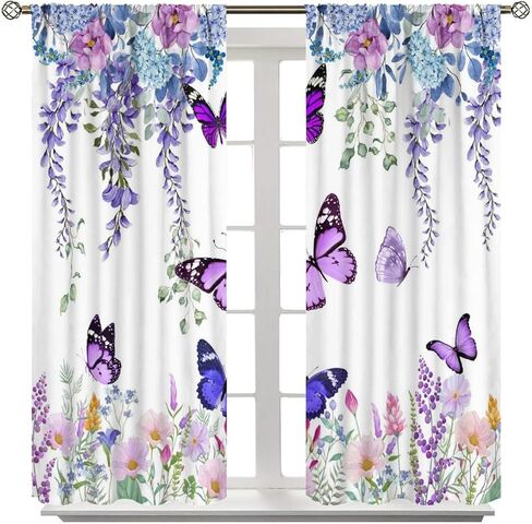 ستارة تعتيم على شكل فراشة، ستائر معالجة للنافذة باللون الأرجواني الزهري باللون الأرجواني الربيعي لغرفة المعيشة والمطبخ والمقهى وغرفة النوم وغرفة الطعام وستائر المكتب، مقاس 42 × 45 بوصة in Kuwait