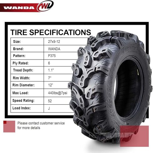 WANDA Super Lug Mud ATV Tire Set of 27x9-12 fit for 11-17 Polaris Ranger RZR XP/4/S 900 ATV Front in Saudi Arabia