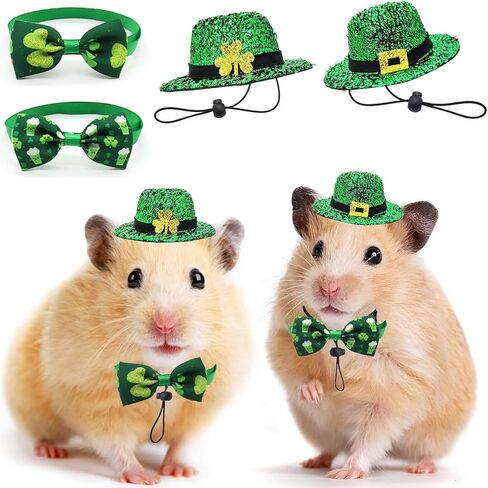 4 Pack St. Patrick’s Day Costume Small Animal Leprechaun Hats Rabbit Shamrock Bow Tie Irish Outfit for Bunny Hamster Guinea Pig Ferret Sugar Glider Lizard (Large) in Kuwait