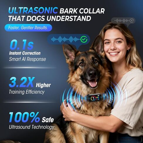 Bark Collar for Medium and Large Dogs, Smart Ultrasonic Bark Collar for Dogs, Rechargeable Bark Training Collar with Adjustable Vibration and Ultrasonic Beep Sensitivity in Saudi Arabia