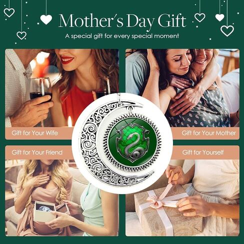 Day Vacation Moon Pendant Snake Green Silver Charm Crescent Necklace Jewelry Gift in Saudi Arabia