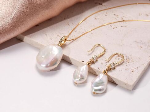 White Baroque Pearl Necklace and Earring Set 10-18mm S925 Sterling Silver Detachable Natural Freshwater Pearl Pendent Necklace Drop Earrings Set Vintage Pearl Jewelry Gift For Women in Kuwait
