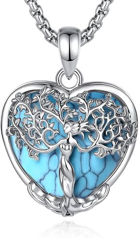 AEONSLOVE Tree of Life Necklace with Crystal for Women, Amethyst/Obsidian/Turquoise/Moonstone/Malachite Crystal Pendant Necklaces for Ladies in Kuwait