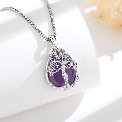 AEONSLOVE Tree of Life Necklace with Crystal for Women, Amethyst/Obsidian/Turquoise/Moonstone/Malachite Crystal Pendant Necklaces for Ladies in Saudi Arabia