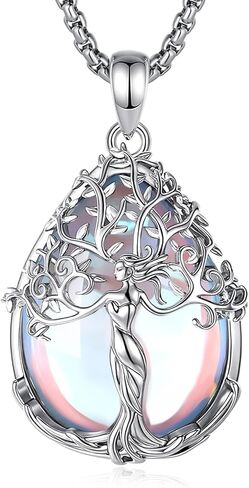 AEONSLOVE Tree of Life Necklace with Crystal for Women, Amethyst/Obsidian/Turquoise/Moonstone/Malachite Crystal Pendant Necklaces for Ladies in Saudi Arabia