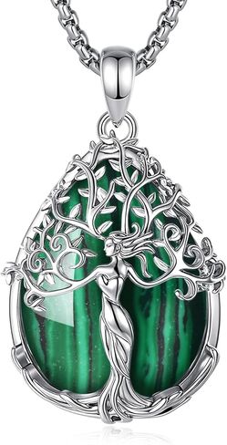 AEONSLOVE Tree of Life Necklace with Crystal for Women, Amethyst/Obsidian/Turquoise/Moonstone/Malachite Crystal Pendant Necklaces for Ladies in Saudi Arabia
