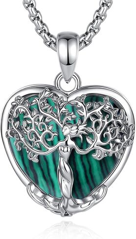 AEONSLOVE Tree of Life Necklace with Crystal for Women, Amethyst/Obsidian/Turquoise/Moonstone/Malachite Crystal Pendant Necklaces for Ladies in Saudi Arabia
