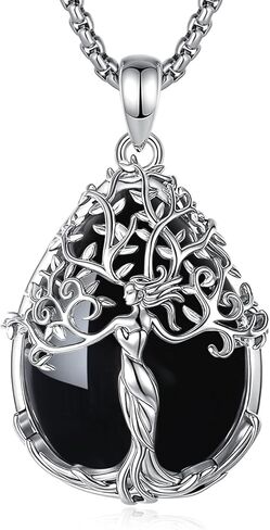 AEONSLOVE Tree of Life Necklace with Crystal for Women, Amethyst/Obsidian/Turquoise/Moonstone/Malachite Crystal Pendant Necklaces for Ladies in Saudi Arabia