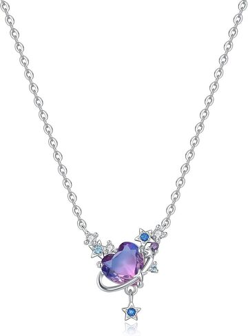 قلادة من الفضة الاسترليني 925 للنساء، قلادة قلادة على شكل كوكب الحب الأرجواني الأنيق، هدية مجوهرات النظام الشمسي المجرة لعيد الحب، سلسلة قابلة للتعديل 16-18 بوصة، ملحقات أساسية متعددة الوظائف مناسبة لمناسبات متعددة وارتداء يومي in Kuwait