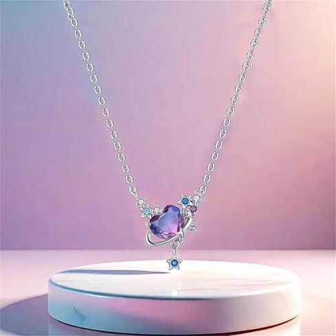 قلادة من الفضة الاسترليني 925 للنساء، قلادة قلادة على شكل كوكب الحب الأرجواني الأنيق، هدية مجوهرات النظام الشمسي المجرة لعيد الحب، سلسلة قابلة للتعديل 16-18 بوصة، ملحقات أساسية متعددة الوظائف مناسبة لمناسبات متعددة وارتداء يومي in Kuwait