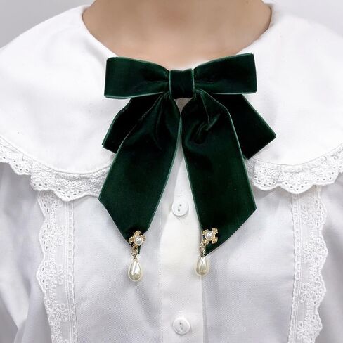 Vintage Velvet Ladies Bow Pre-Tied Brooch for Women Elegant Shell Pearl Charms Drop Ribbon Neck Tie Brooches Lapel Pins Dainty Christmas Wedding Prom Party Costume Bow Tie Dress Accessories Gift in Saudi Arabia
